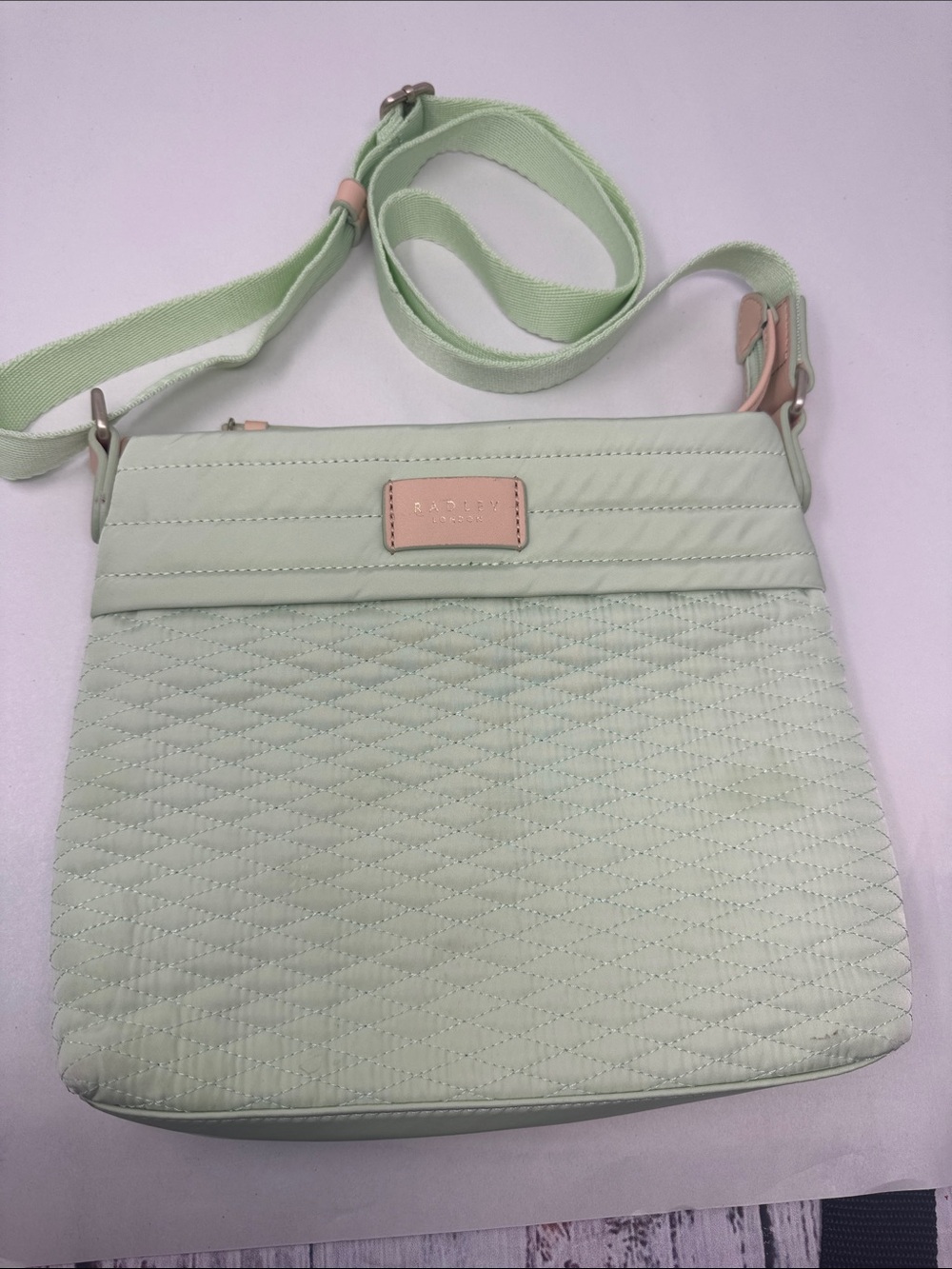 RADLEY LONDON MINT GREEN PURSE CROSSBODY SHOULDER BAG QUILTED MEDIUM ZIP TOP